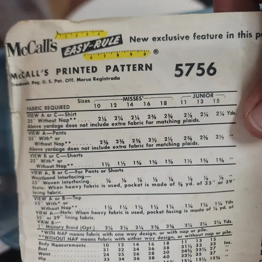 McCall's 5756 Misses Junior Size 13 bust 33 Vintage Sewing Pattern Unused 60s